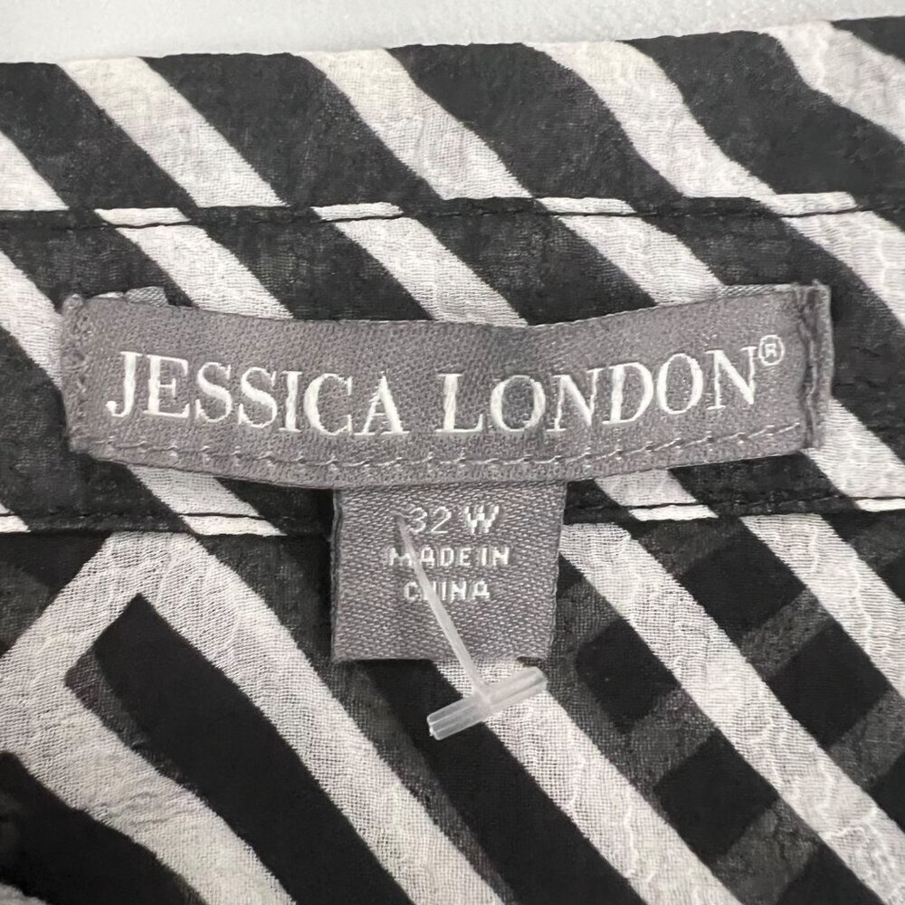 Jessica London Sheer Shift Dress Button Up Black/White Long Roll Tab Sleeve 32W - Picture 8 of 9